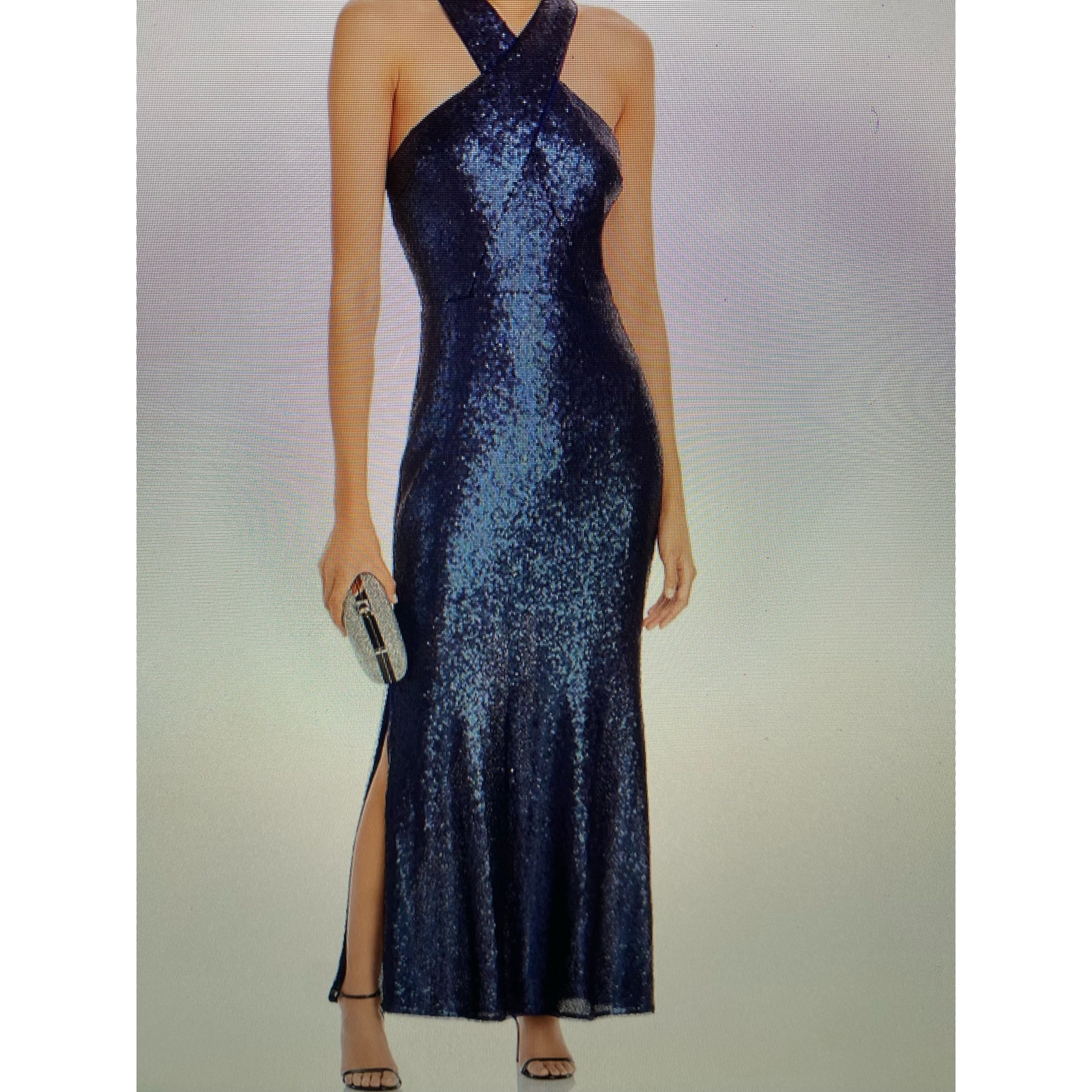 Nwt Aqua, Formal Metallic Sequin Blue Evening Gown Size Med